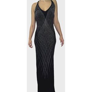 Carabella VTG Y2K 90s Black Silver Sparkle Maxi M Dress Hoco Sorority Rush Gown